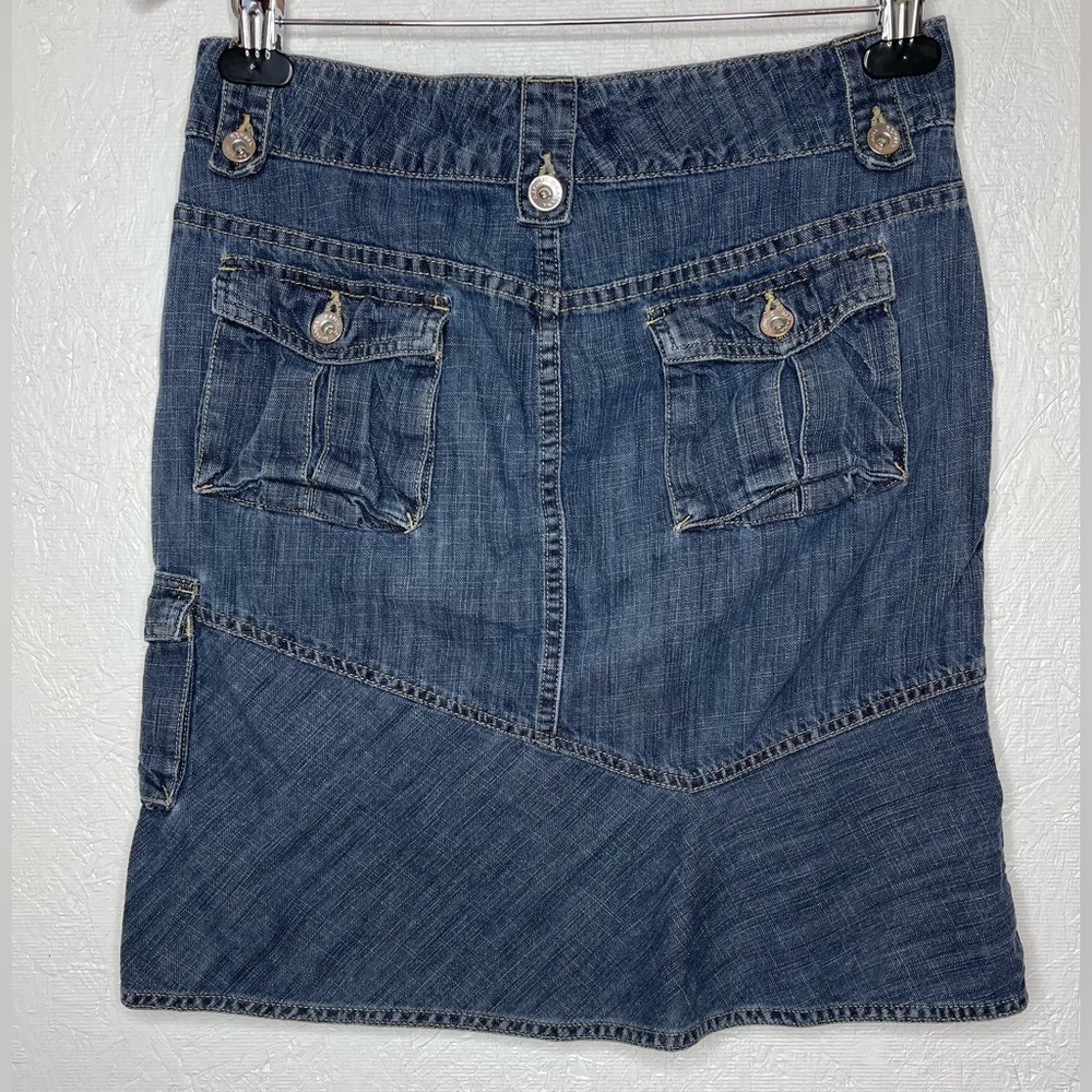 Vintage Banana Republic Asymmetrical Hem Line Cargo Denim Skirt Y2K Size 4 - Picture 7 of 9